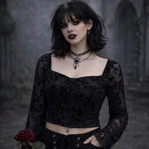 Windsor top womens small S black black lace mesh romantic goth vampire stretch